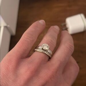 White gold and diamond wedding band set